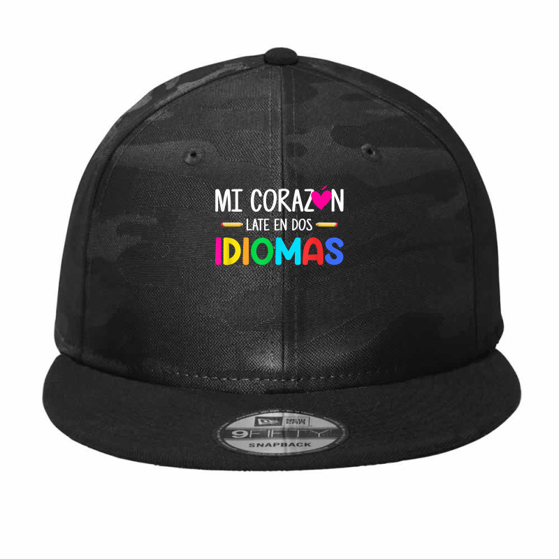 Mi Corazon Late En Dos Idiomas, Bilingual Spanish Teacher T Shirt Camo Snapback by densonozmastonmq | Artistshot