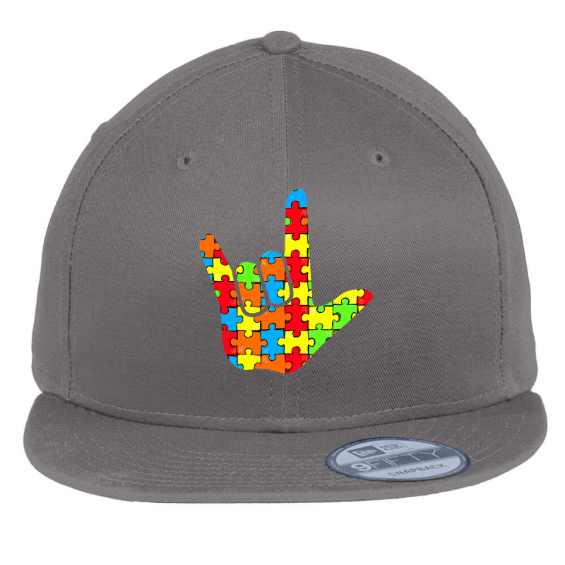 Asl Love Sign Language Autism Gift Awareness Support T Shirt Flat Bill Snapback Cap by TimothyMears89 | Artistshot