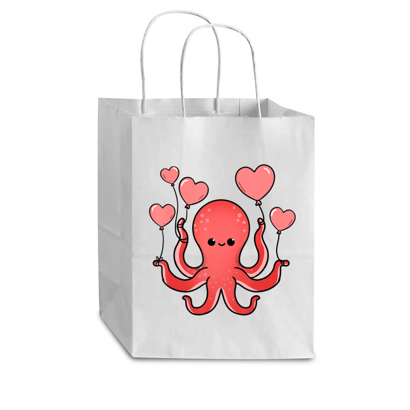 Octopus With Heart Balloons Valentines Day Octopus Cub Paper Bag - 8 X 4 1/2 X 10 1/4 | Artistshot