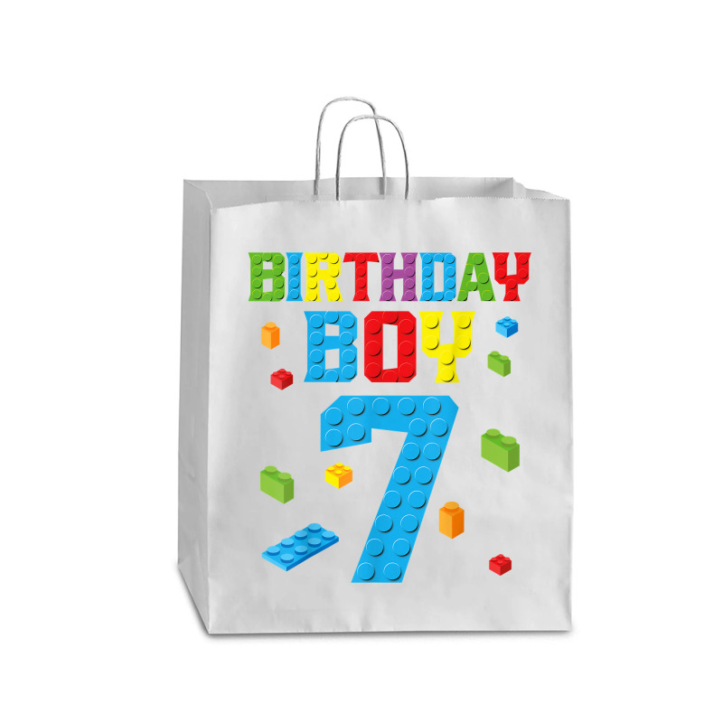 Master Builder 7th Birthday Boy 7 Seven Year Building Bricks T Shirt Queen Paper Bag - 16 X 6 X 19 1/4 | Artistshot