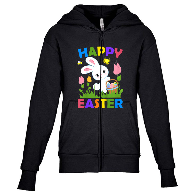 Kids Happy Easter Bunny Egg Basket Honeybee Flower Christian Girl Youth Zipper Hoodie | Artistshot