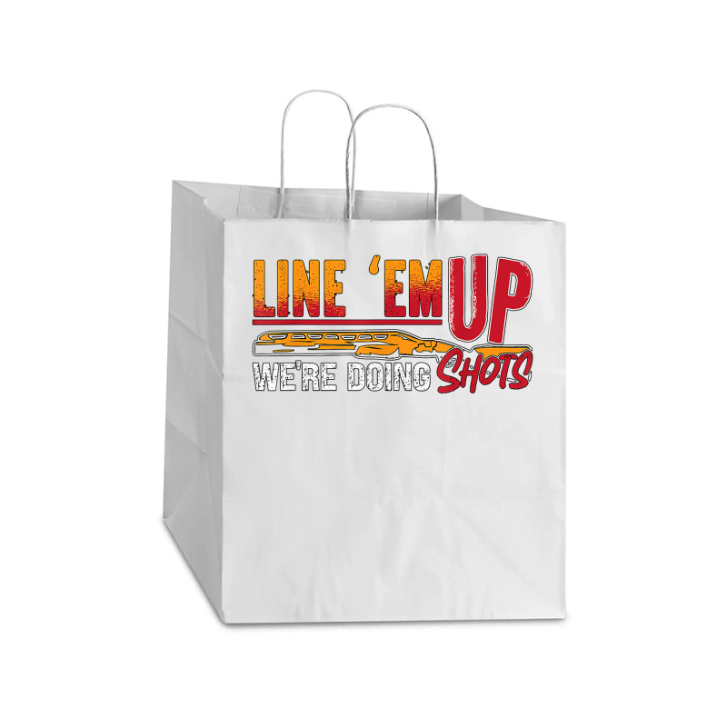 Line 'em Up We're Doing Sporting Clays Shotgun Clay Shooting T Shirt Take Out Paper Bag - 14 X 10 X 15 1/2 | Artistshot