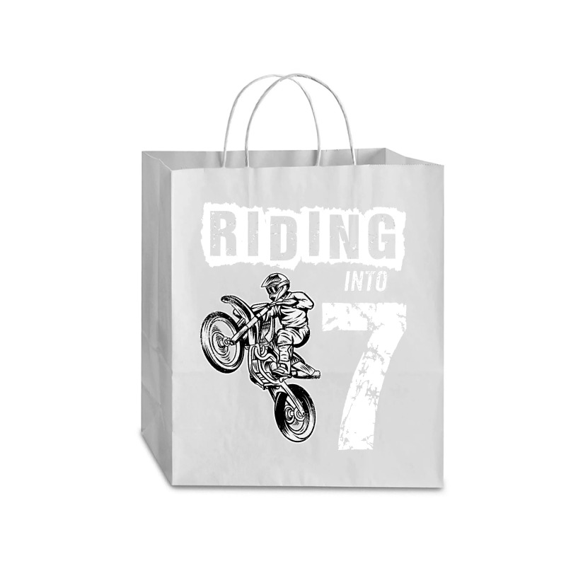 Riding Into 7 Years Old 7th Birthday Boy Dirt Bike Party Traveler Paper Bag -13 X 6 X 15 3/4 | Artistshot