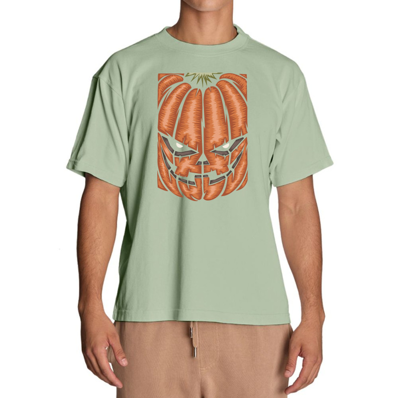 Scary Pumpkin Halloween Black Tee Urban Heavy T-shirt by haydar | Artistshot