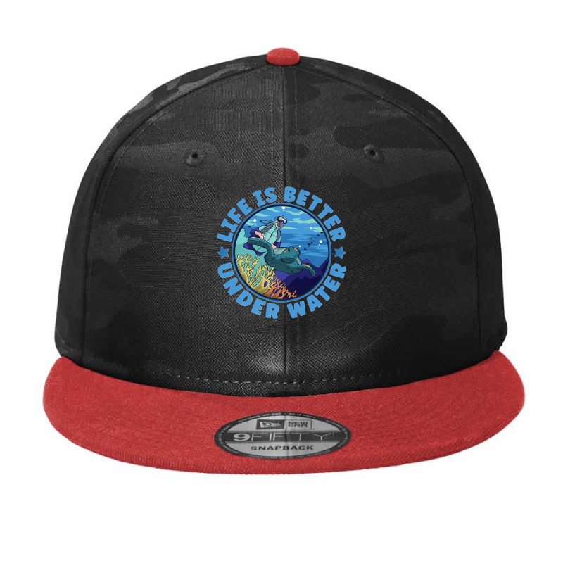 Life Is Better Under Water Marine Biology Scuba Diver Premium Camo Snapback | Artistshot