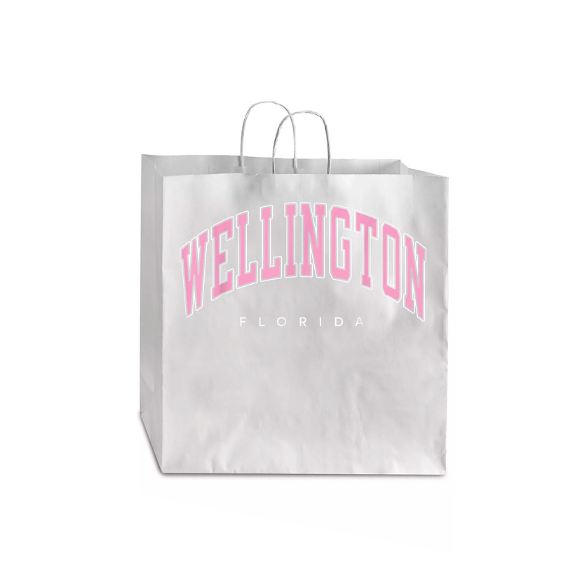 Wellington Florida Fl Varsity Style Pink Text Jumbo Paper Bag - 18 X 7 X 18 3/4 | Artistshot