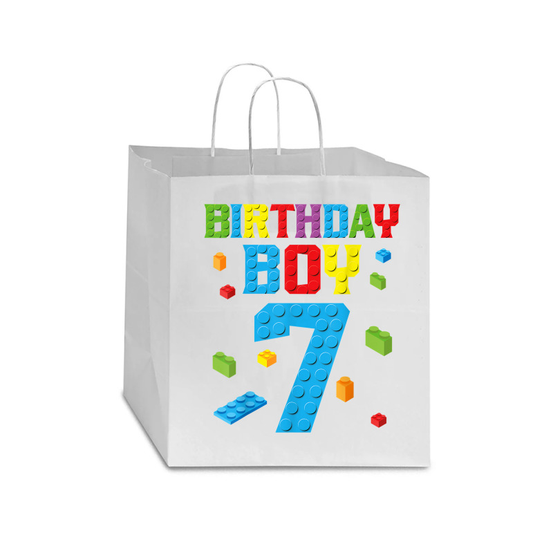 Master Builder 7th Birthday Boy 7 Seven Year Building Bricks T Shirt Star Paper Bag - 13 X 7 X 13 | Artistshot