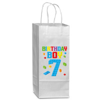 Master Builder 7th Birthday Boy 7 Seven Year Building Bricks T Shirt Wine Paper Bag - 5 1/2 X 3 1/4 X 13 | Artistshot