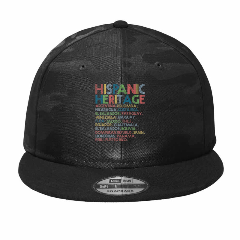 Hispanic Heritage Month Latino Countries Names Retro Vintage T Shirt Camo Snapback by Hana237 | Artistshot