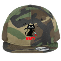 Black Cat With Knife Halloween Flat Bill Snapback Cap | Artistshot