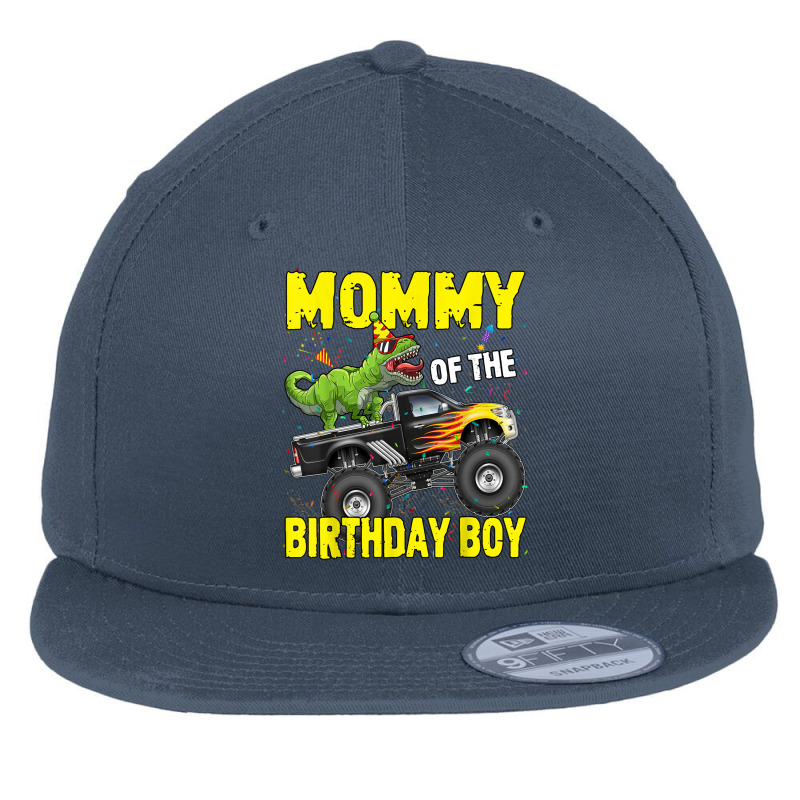 Mommy Of The Birthday Boy Dinosaurs T Rex Monster Truck Characters Car Flat Bill Snapback Cap | Artistshot