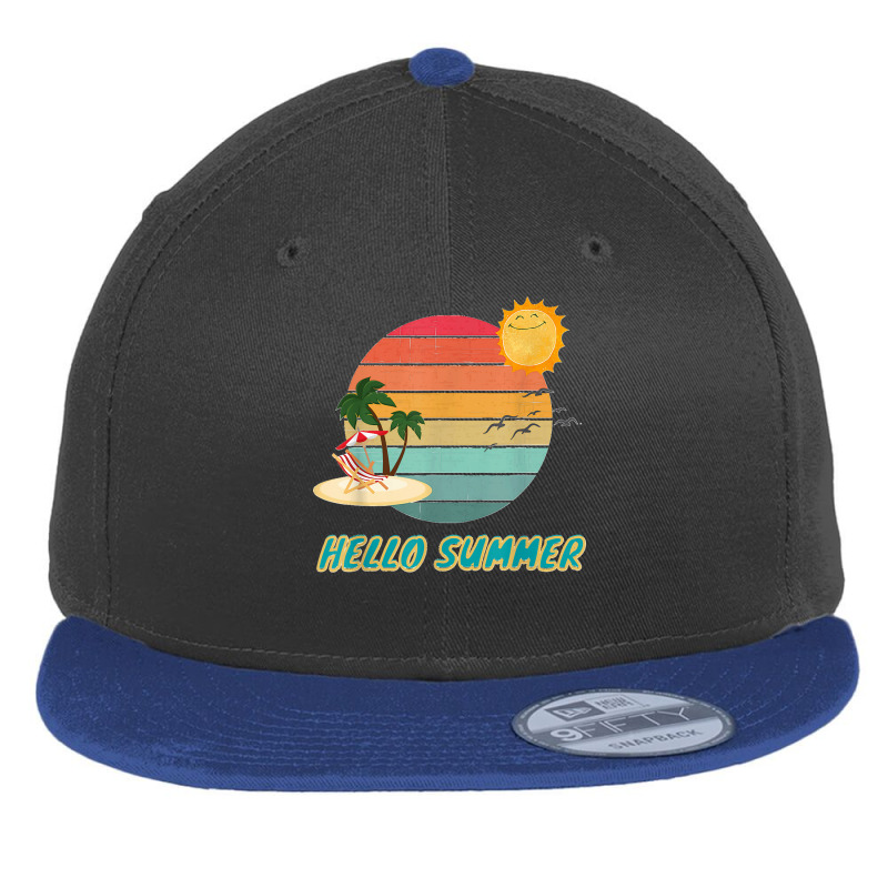 Hello Summer Vacation Palm Tree Sun Birds And Sea Flat Bill Snapback Cap by LeonelSalas | Artistshot