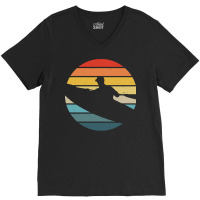 Canoe T  Shirt Canoeing Silhouette On A Distressed Retro Sunset Print V-neck Tee | Artistshot