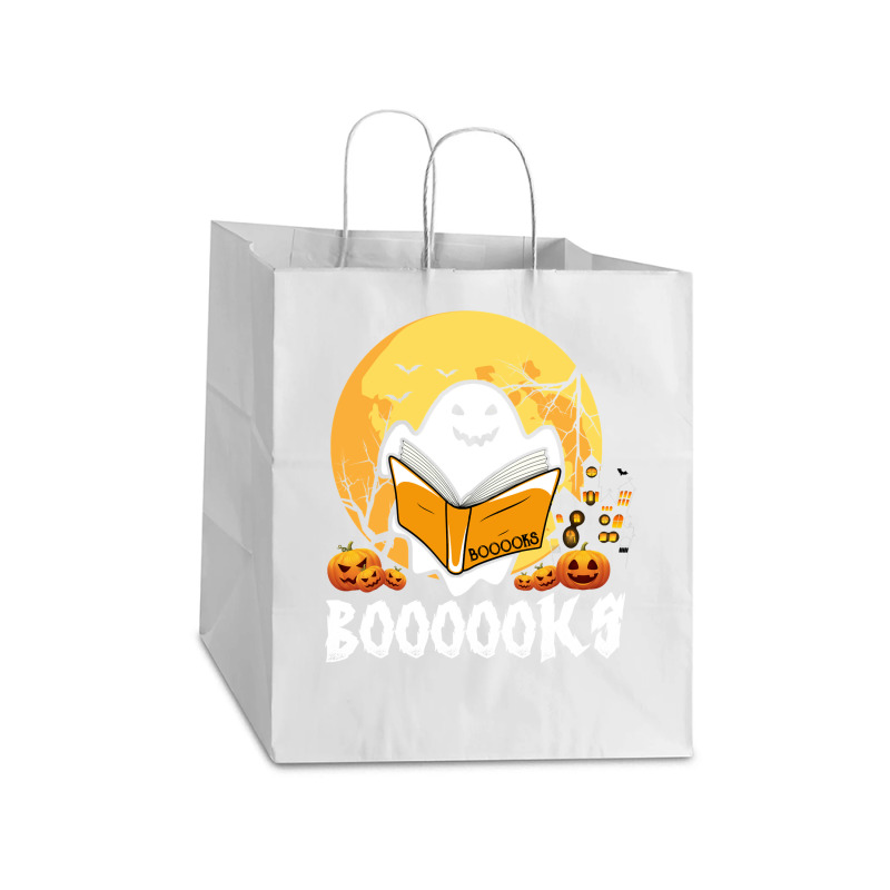 Booooks Ghost Boo Read Books Library Teacher Moon Bookworm Take Out Paper Bag - 14 X 10 X 15 1/2 | Artistshot