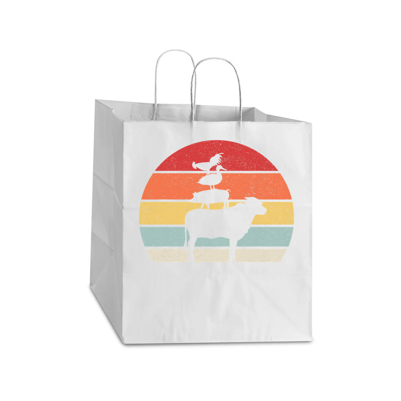 Retro Farm Animals Animal Lover Cow Pig Duck & Chicken Take Out Paper Bag - 14 X 10 X 15 1/2 | Artistshot