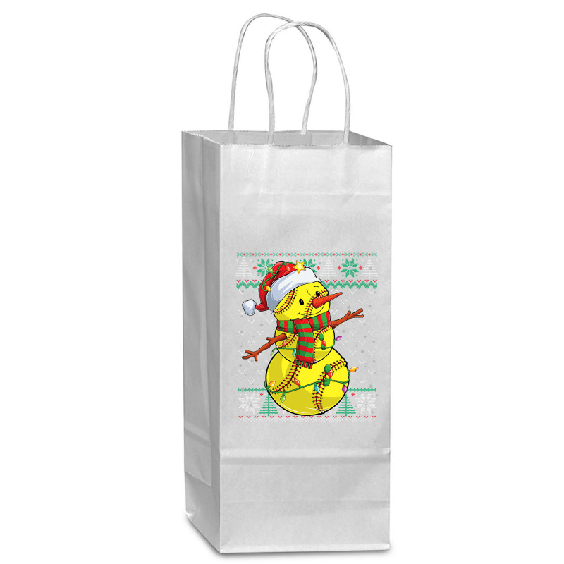 Funny Snowman Softball Christmas Ball Ugly Sweater Wine Paper Bag - 5 1/2 X 3 1/4 X 13 | Artistshot