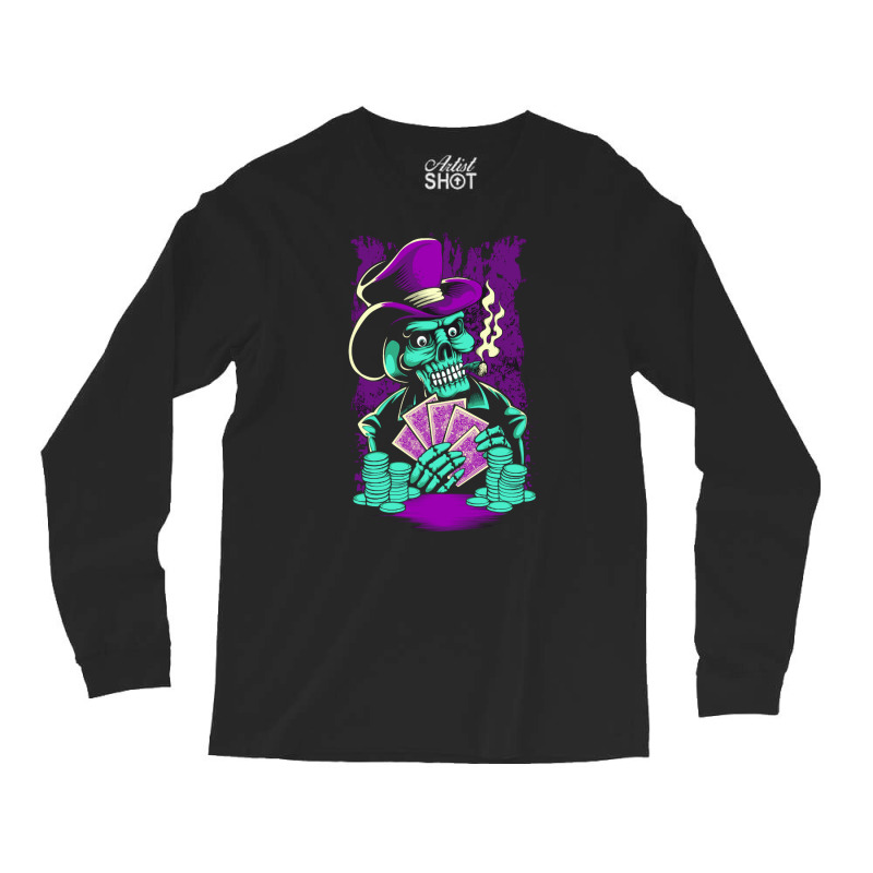 Skull Playing Poker Long Sleeve Shirts | Artistshot