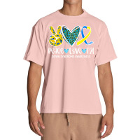 Peace Love Cure Blue & Yellow Ribbon Down Syndrome Awareness T Shirt Urban Heavy T-shirt | Artistshot