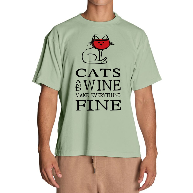 Cats And Wine Make Everything Fine   Cats And Wine Funny T Shirt Urban Heavy T-shirt | Artistshot