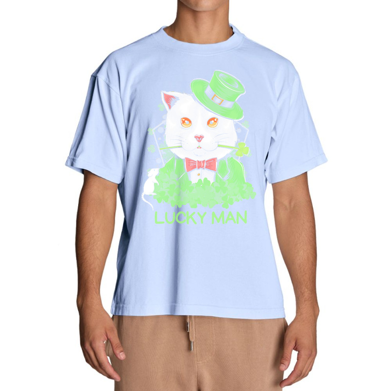 Lucky Man T  Shirt Lucky Man Funny White Cat And White Mouse St. Patri Urban Heavy T-shirt | Artistshot