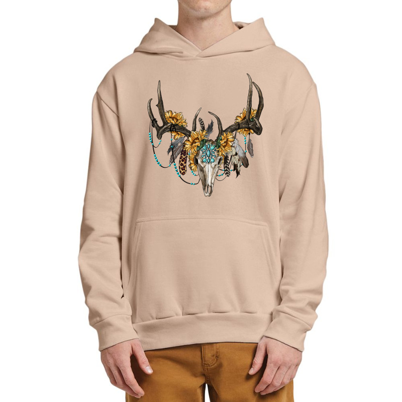 Boho Deer Skull Sunflowers And Gemstone Urban Pullover Hoodie | Artistshot