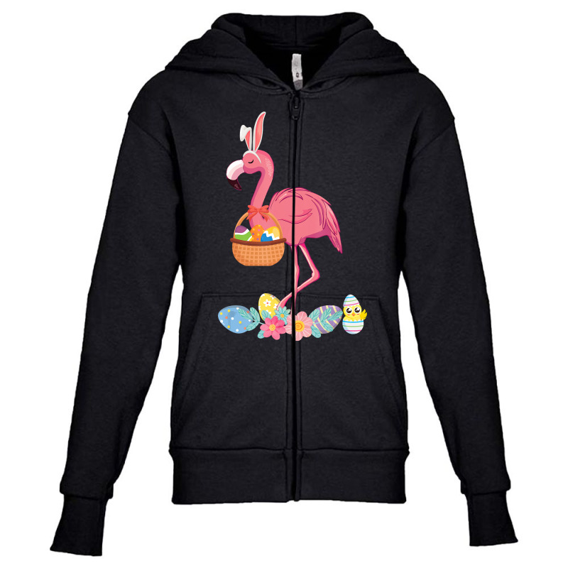 Cute Easter Flamingo With Easter Egg Basket Hunting Gift T Shirt Youth Zipper Hoodie by hoainv | Artistshot