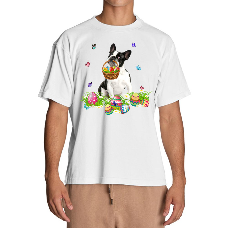 Boston Terrier Bunny Dog With Easter Eggs Basket Butterflies Urban Heavy T-shirt | Artistshot