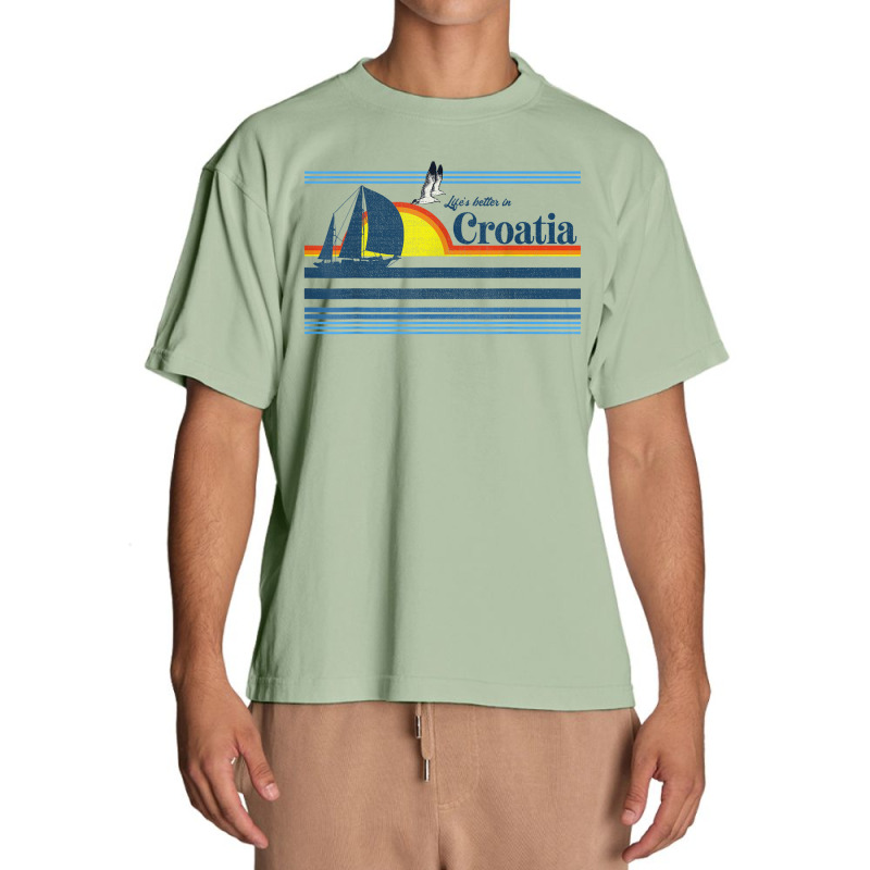 Croatia Beach Retro 70s 80s Sailing Boat Sunset Vintage Urban Heavy T-shirt | Artistshot