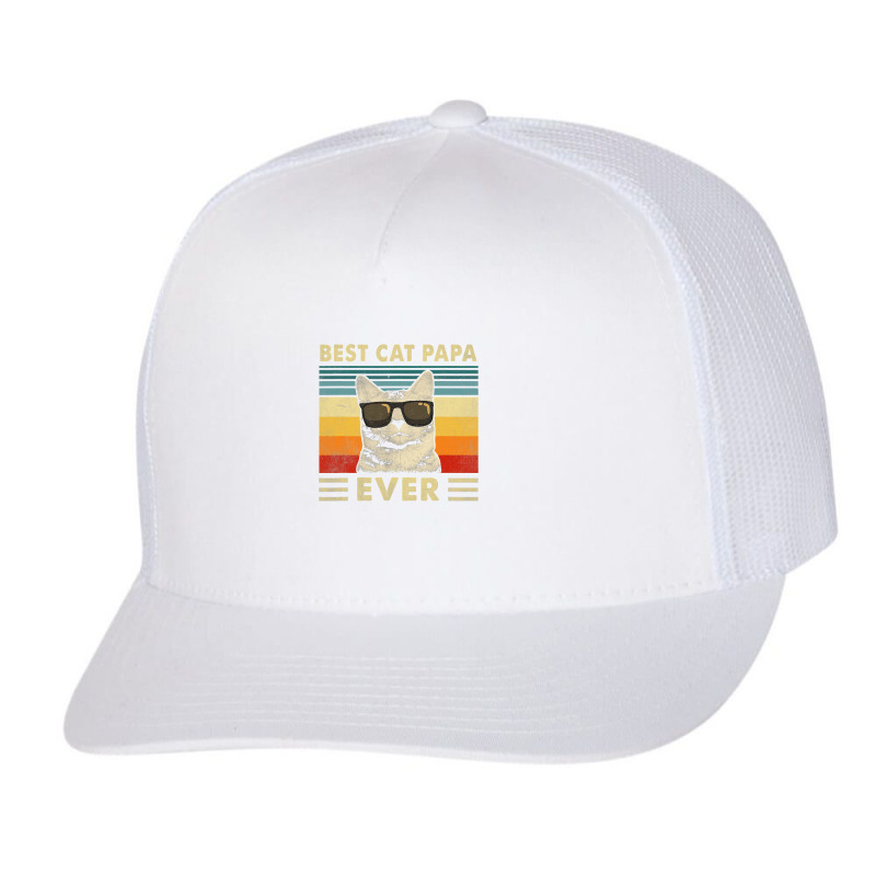 Best Cat Papa Ever  Vintage Retro Cat Dad Father Day Trucker Cap | Artistshot