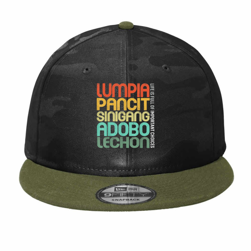 Filipino Philippine Food Lumpia Pancit Sinigang Adobo Lechon T Shirt Camo Snapback by cm-arts | Artistshot