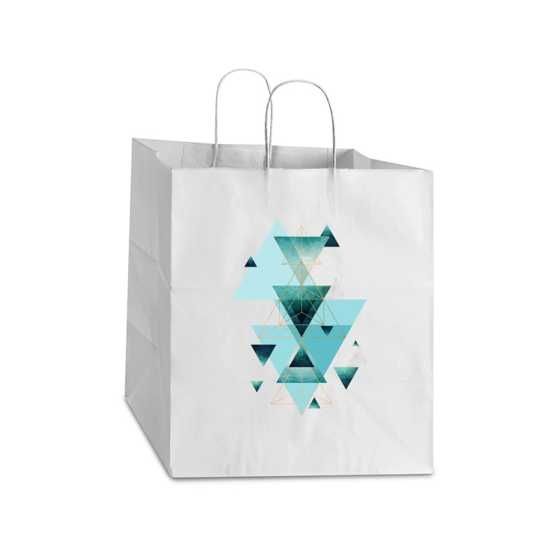 Geometric Triangle Compilation In Teal Take Out Paper Bag - 14 X 10 X 15 1/2 | Artistshot