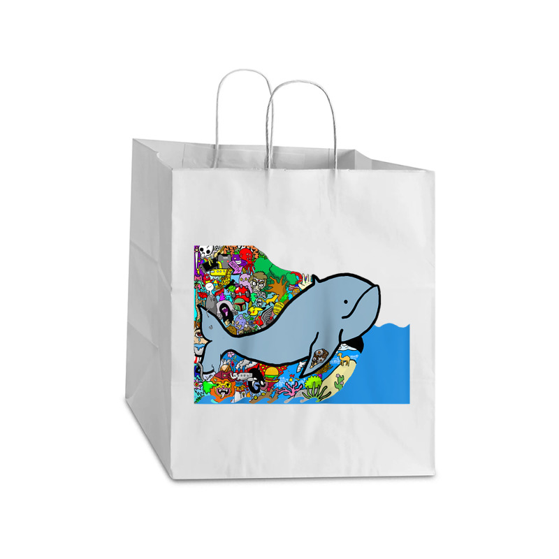 Blue Whale, Marine Sea Animal, Ocean Life, Surf, Art Work Raglan Baseb Take Out Paper Bag - 14 X 10 X 15 1/2 | Artistshot