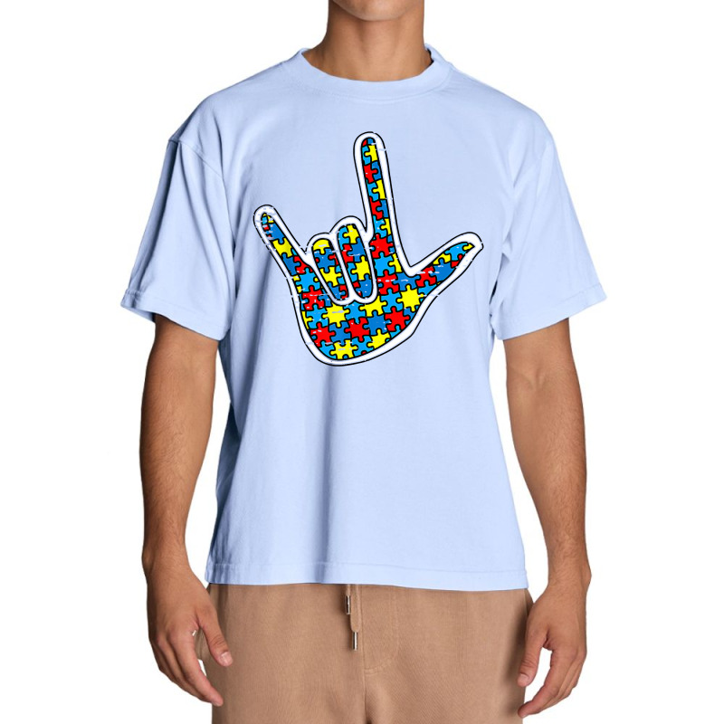 Asl Love Sign Language Autism Gift Awareness Support Autism Urban Heavy T-shirt by nihisumba | Artistshot