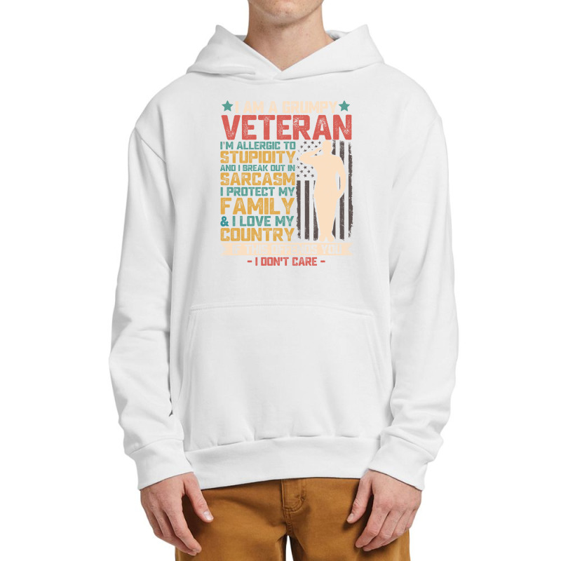 I Am A Grumpy Veteran American Flag Solder Vintage Patriotic Veterans Urban Pullover Hoodie | Artistshot