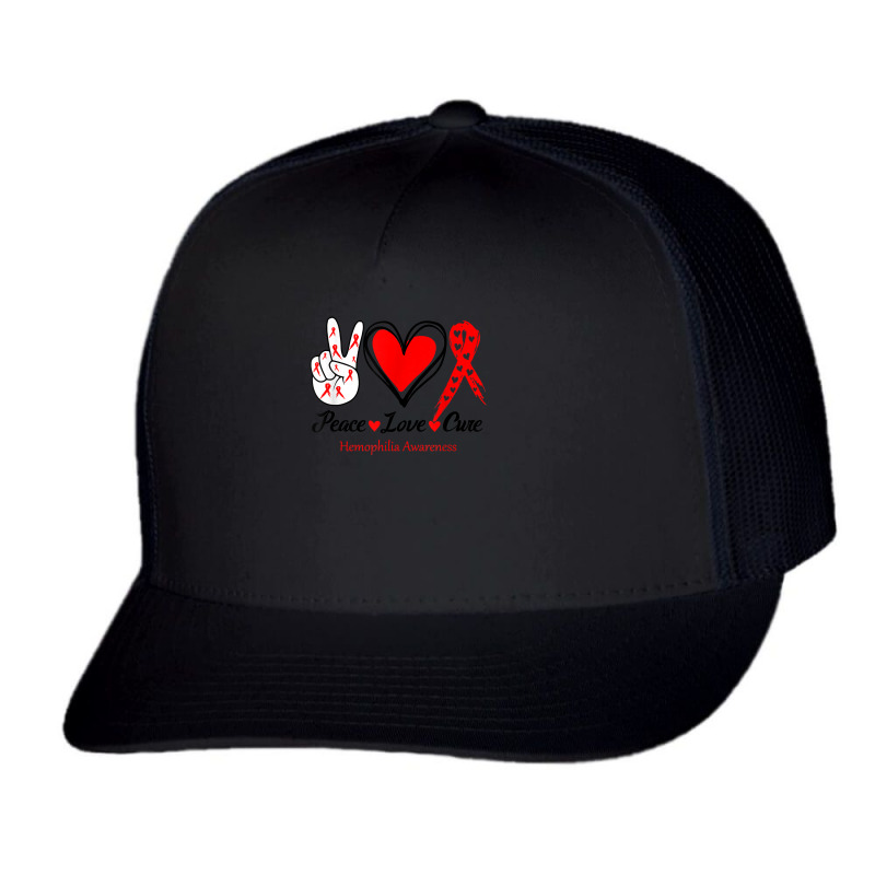 Peace Love Cure Hemophilia Awareness T Shirt Trucker Cap by cm-arts | Artistshot