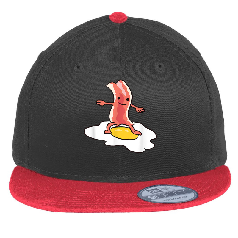 Kawaii Bacon Surfing On Fried Egg Breakfast Egg And Bacon For Fans Flat Bill Snapback Cap by BethelThrift | Artistshot