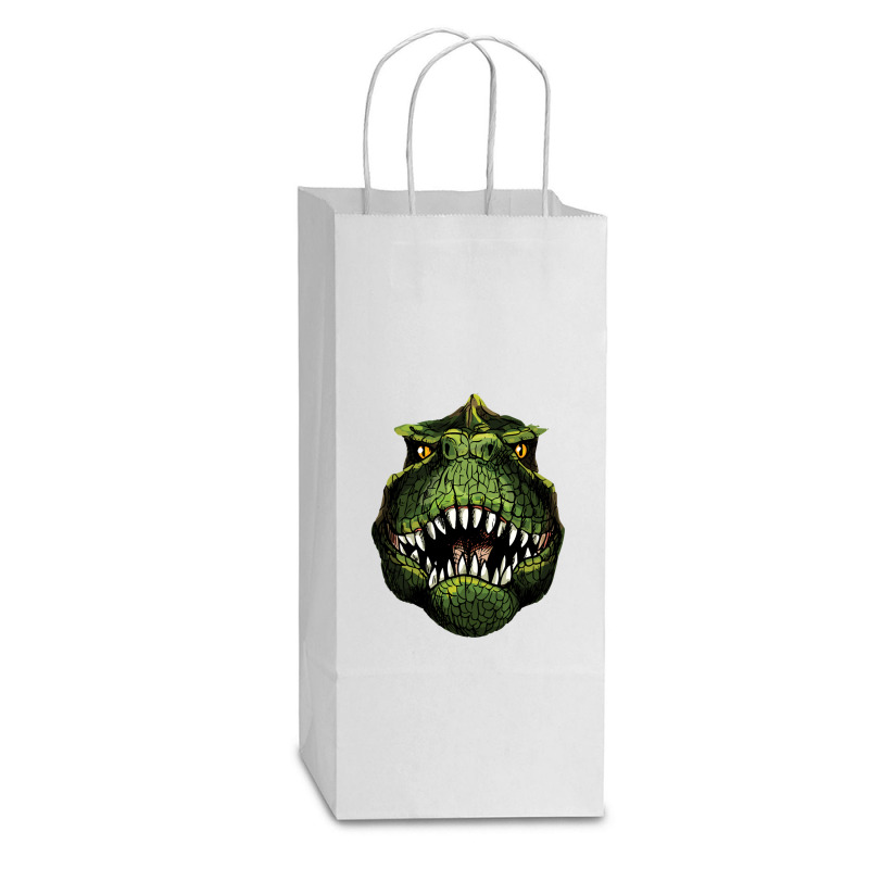 Music Vintage Retro T-rex Head Double Wine Paper Bag - 6 1/2 X 3 1/2 X 12 3/8 | Artistshot