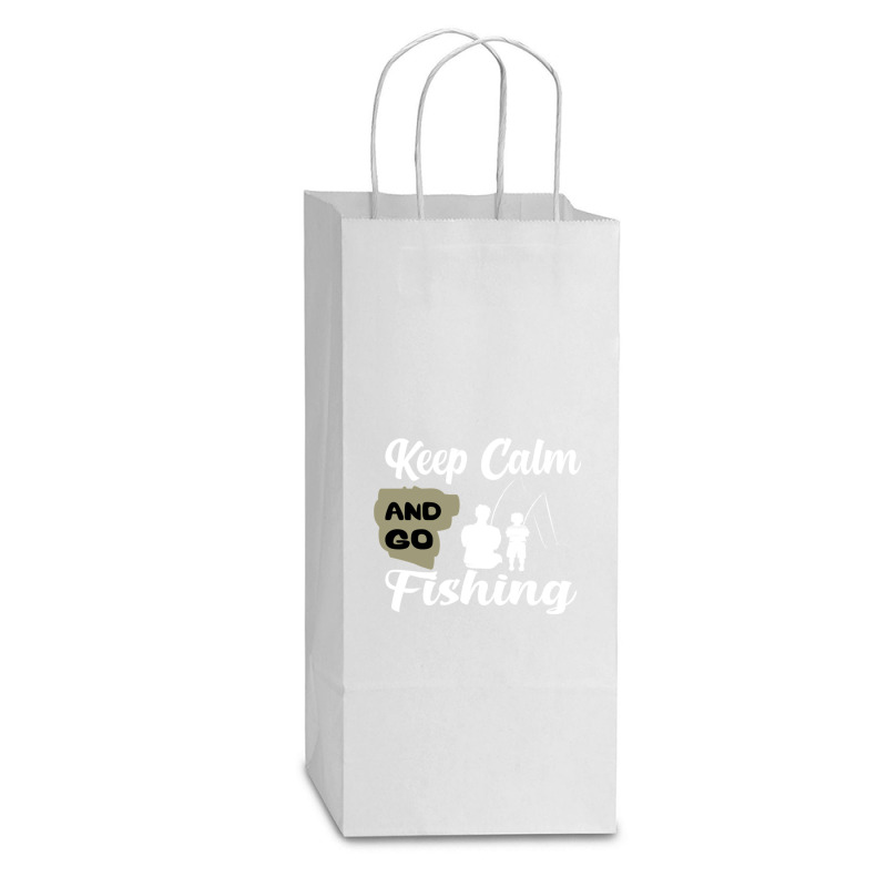 Keep Calm And Go Fishing Double Wine Paper Bag - 6 1/2 X 3 1/2 X 12 3/8 | Artistshot