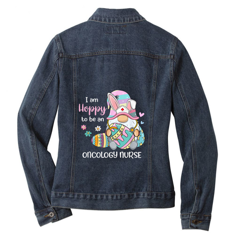 Funny Gnome I Am Hoppy To Be A Oncology Nurse Easter Day Ladies Denim Jacket by LemonJack | Artistshot