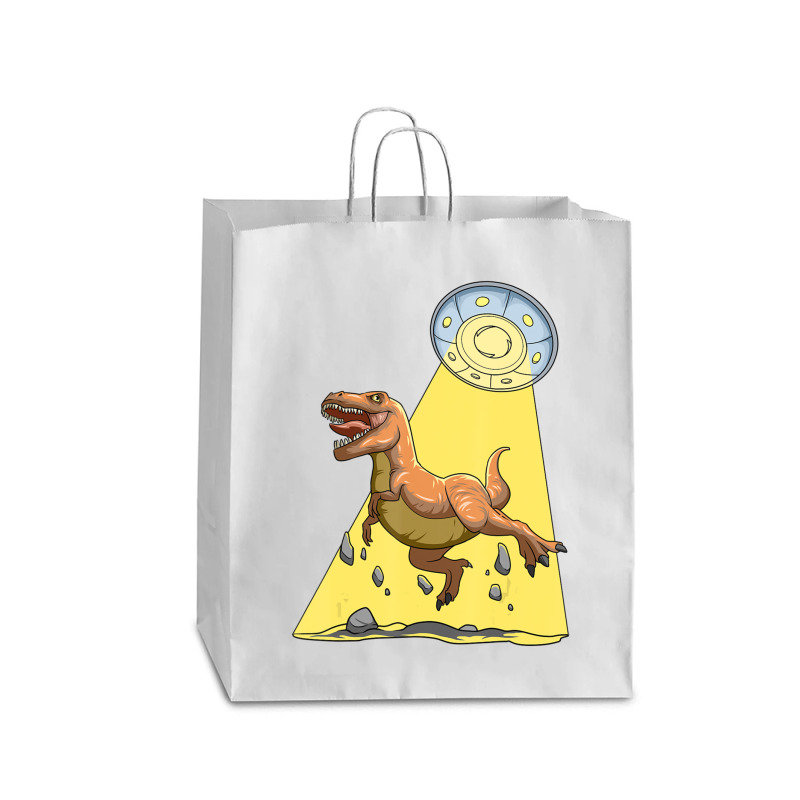 Alien Dinosaur Abduction Ufo T Rex Abducted By Ufo Spaceship Queen Paper Bag - 16 X 6 X 19 1/4 | Artistshot