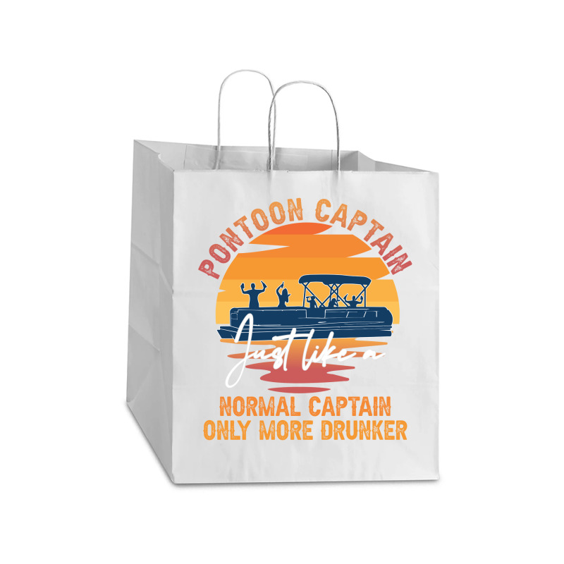 Funny Pontoon Captain Boat Lake Boating Beer Gift For Dad Take Out Paper Bag - 14 X 10 X 15 1/2 | Artistshot