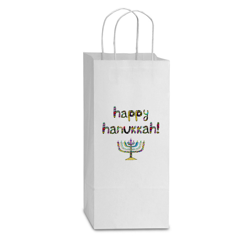 Happy Hanukkah  Jewish Holiday Chanukah Double Wine Paper Bag - 6 1/2 X 3 1/2 X 12 3/8 | Artistshot