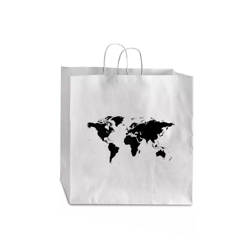 World Map Black Silhouette Countries Continents Raglan Baseball Tee Jumbo Paper Bag - 18 X 7 X 18 3/4 | Artistshot