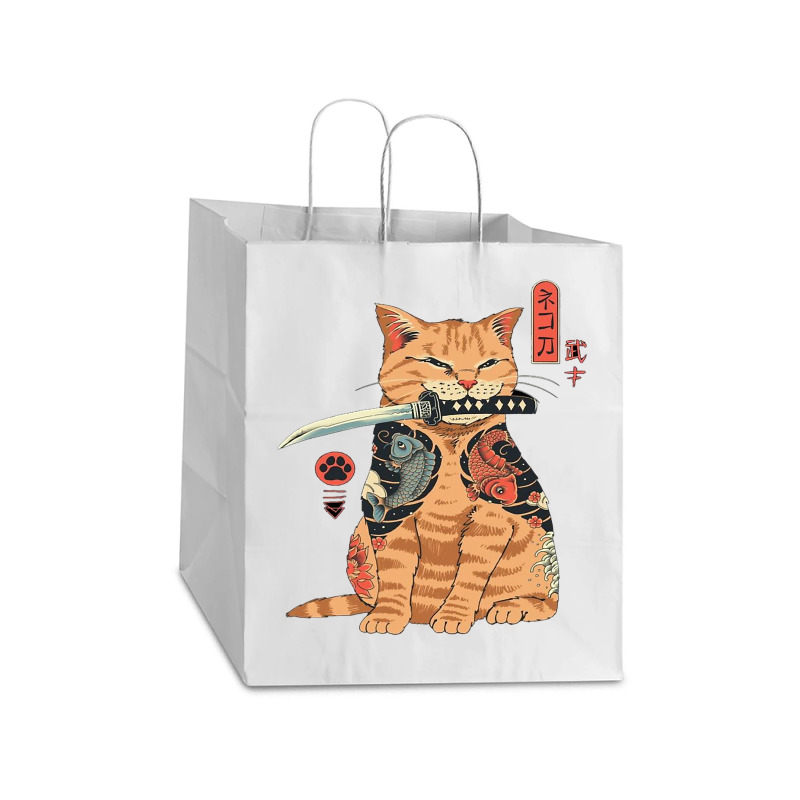 Japanese Samurai Ninja Cat Kawaii Tattoo Graphic Take Out Paper Bag - 14 X 10 X 15 1/2 | Artistshot