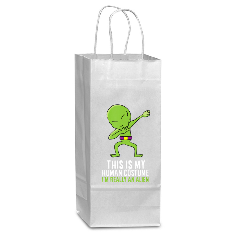 Alien Costume This Is My Human Costume I'm Really An Alien Wine Paper Bag - 5 1/2 x 3 1/4 x 13 by doboc | Artistshot