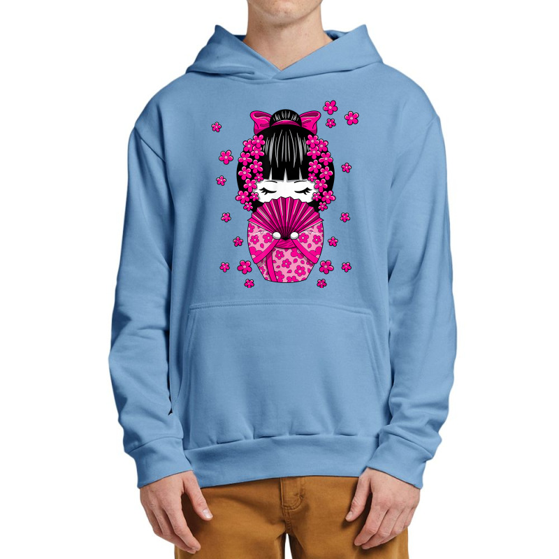 Kawaii Kokeshi Doll With Japanese Cherry Blossom Flowers T Shirt Urban Pullover Hoodie | Artistshot