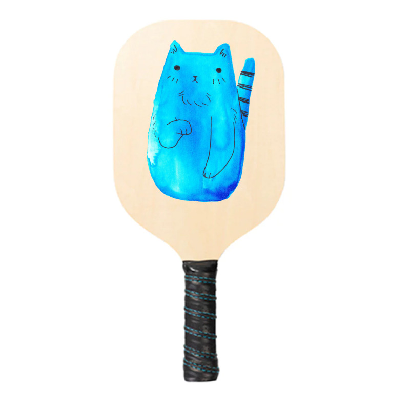 Striped Tail Blue Watercolor Cat Pickleball Paddle | Artistshot