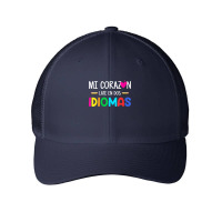 Womens Mi Corazon Late En Dos Idiomas, Bilingual Spanish Teacher V Nec Mesh Cap | Artistshot