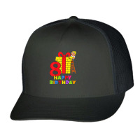 Kids 8 Years Old 8th Birthday Construction Worker Boy Children's Birth Trucker Cap | Artistshot