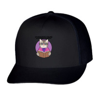 Curious Cats Visit The Library Purple Trucker Cap | Artistshot